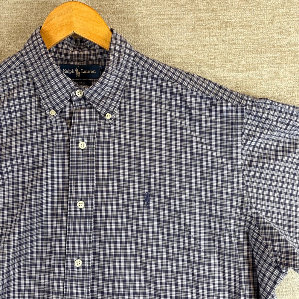 VTG Ralph Lauren Blake Mens L Navy White Plaid Button Down Shirt EUC Relaxed Fit